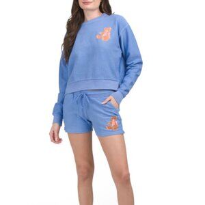 NWT PACIFIC & CO Blue Teddy Bear Crew Neck Top and Shorts Set Size S
